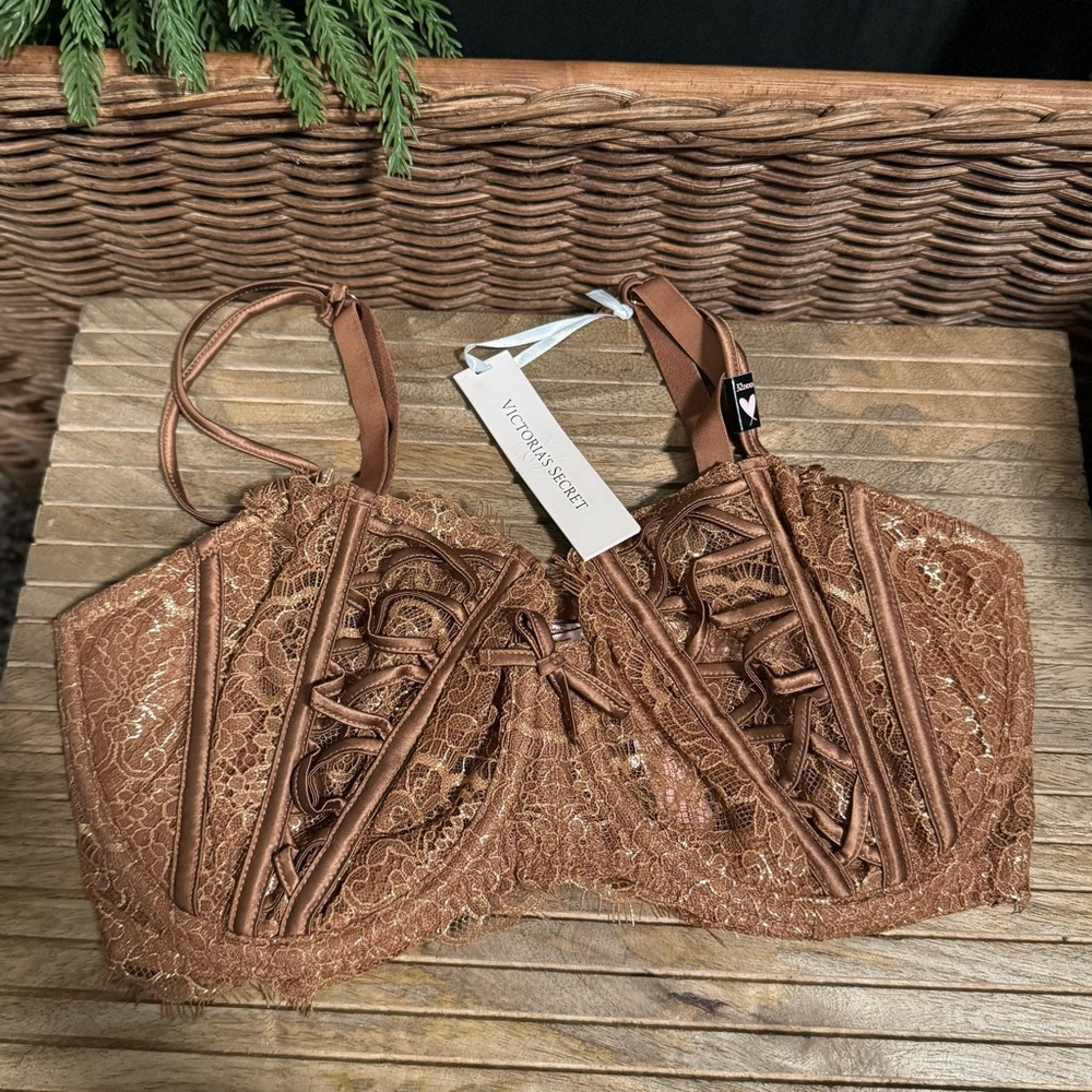 Victoria's Secret Copper Lace Bralette with Pair of Matching Panties